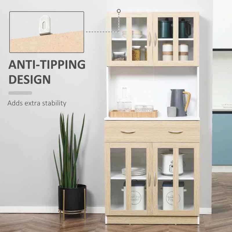 HOMCOM Modern Freestanding Kitchen Cabinet With Countertop - White/Natural - 835-539 10 HOMCOM Modern Freestanding Kitchen Cabinet With Countertop - White/Natural - 835-539 - Image 8