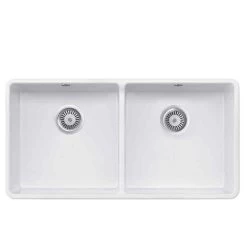Rangemaster Farmhouse Belfast Ceramic 2 Bowl Sink 895x460mm - White - CFBL900WH/
