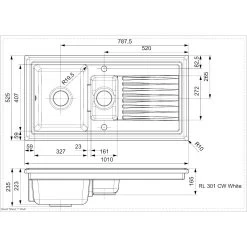 Reginox Regi-Ceramic 1.5 Bowl Kitchen Sink Including Waste - White - RL 301 CW -Kitchen Sale Shop rl301cw dimensions