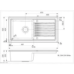 Reginox Regi-Ceramic 1 Bowl Kitchen Sink Including Waste - White - RL 304 CW -Kitchen Sale Shop rl304cw dimensions