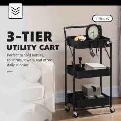 HOMCOM 3 Tier Storage Trolley - 310mm - Black - 850-161BK -Kitchen Sale Shop rlza09188d679daa1.jpg