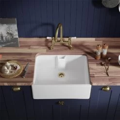 Thomas Denby Norfolk 1 Bowl Ceramic Traditional Sink - White - TNO600