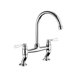 Rangemaster Belfast Bridge Traditional Dual Lever Kitchen Tap - Chrome / White - TBL3CM/WH
