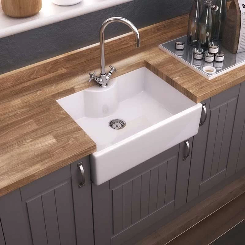 Thomas Denby Legacy 1 Bowl Ceramic Kitchen Sink With Tap Ledge - White - LEG600T 3 Thomas Denby Legacy 1 Bowl Ceramic Kitchen Sink With Tap Ledge - White - LEG600T