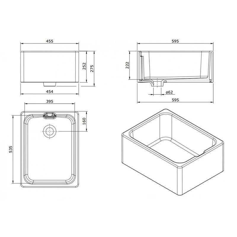 Thomas Denby Vintage 1 Bowl Ceramic Belfast Kitchen Sink - White - VIN600 4 Thomas Denby Vintage 1 Bowl Ceramic Belfast Kitchen Sink - White - VIN600 - Image 2