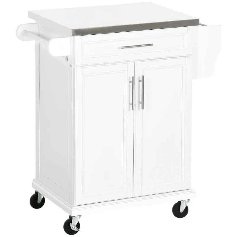 HOMCOM Wooden Freestanding Kitchen Island On Wheels - White - 801-055V01WT 11 HOMCOM Wooden Freestanding Kitchen Island On Wheels - White - 801-055V01WT - Image 9