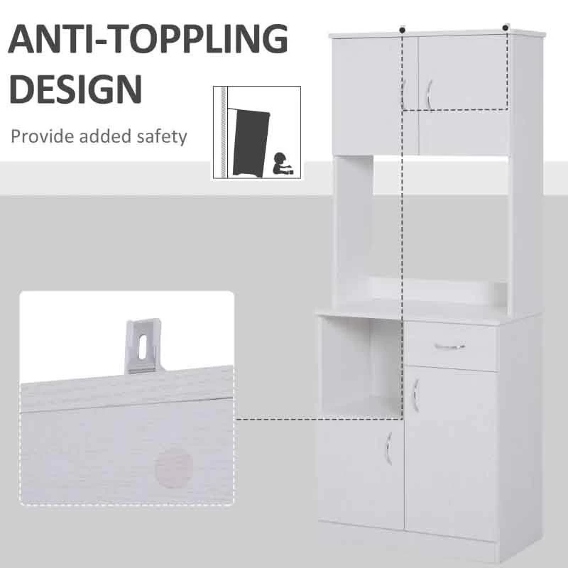 HOMCOM Tall Kitchen Cupboard With Countertop Storage - White - 801-098 10 HOMCOM Tall Kitchen Cupboard With Countertop Storage - White - 801-098 - Image 8