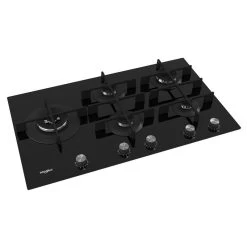Whirlpool GOWL 958/NB 90cm Gas On Glass Hob - Black -Kitchen Sale Shop whirlpool gowl958nb flat top side view