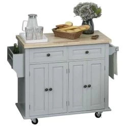 HOMCOM Rubberwood Top Rolling Kitchen Island - Grey - 801-161GY -Kitchen Sale Shop wkoc0217dc59dec7b.jpg