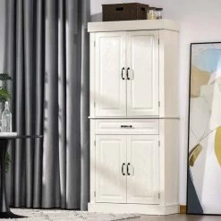 HOMCOM Freestanding Kitchen Cabinet With Wide Shelves - White Wood Grain - 835-346V01 -Kitchen Sale Shop wnr6ff1880e42632d.jpg