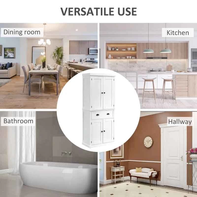 HOMCOM Traditional Freestanding Kitchen Pantry Cupboard - White - 835-115WT 4 HOMCOM Traditional Freestanding Kitchen Pantry Cupboard - White - 835-115WT - Image 2