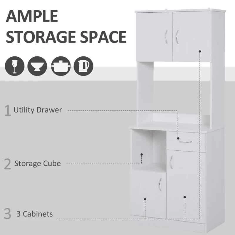 HOMCOM Tall Kitchen Cupboard With Countertop Storage - White - 801-098 11 HOMCOM Tall Kitchen Cupboard With Countertop Storage - White - 801-098 - Image 9