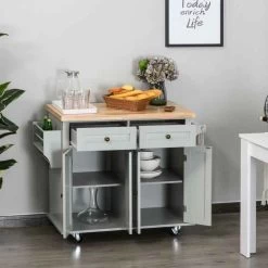 HOMCOM Rubberwood Top Rolling Kitchen Island - Grey - 801-161GY -Kitchen Sale Shop yeqeb817dc59dec7b.jpg